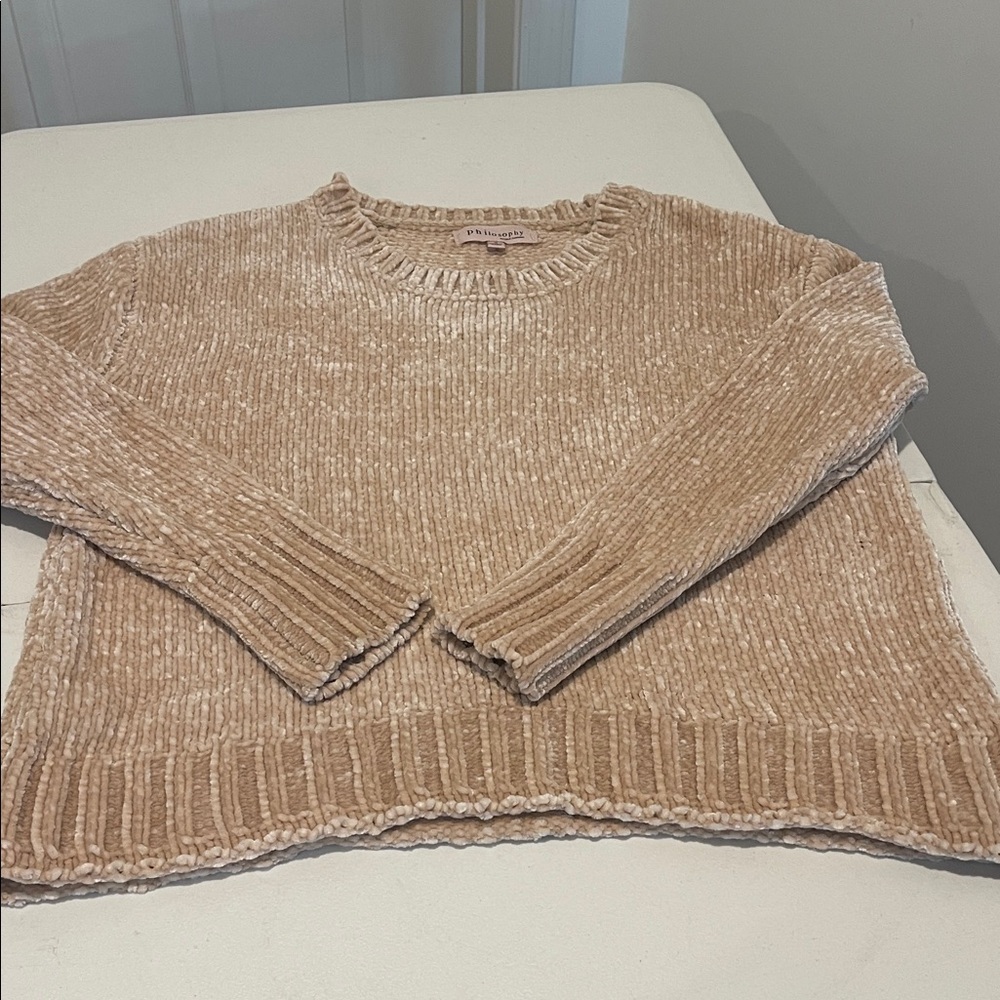 Super Soft Boxy Women’s Crew Neck Ribbed Chenille Sweater Oversized Size Small